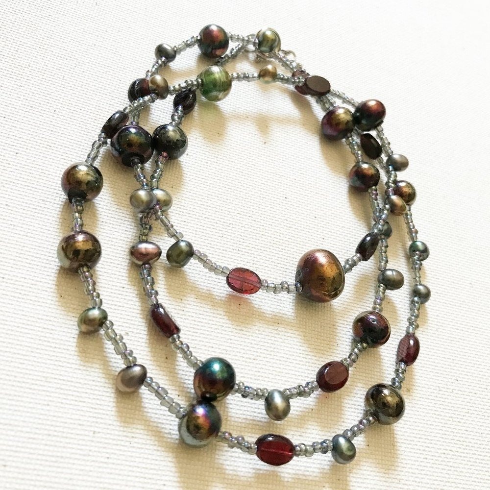 Purple Garnet Mountain Necklace Pearls Vintage Beads Festival Hippie Bohemian